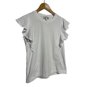 EVERVE White Flutter Sleeve Cotton Crew‎ Neck Top Size Small EUC